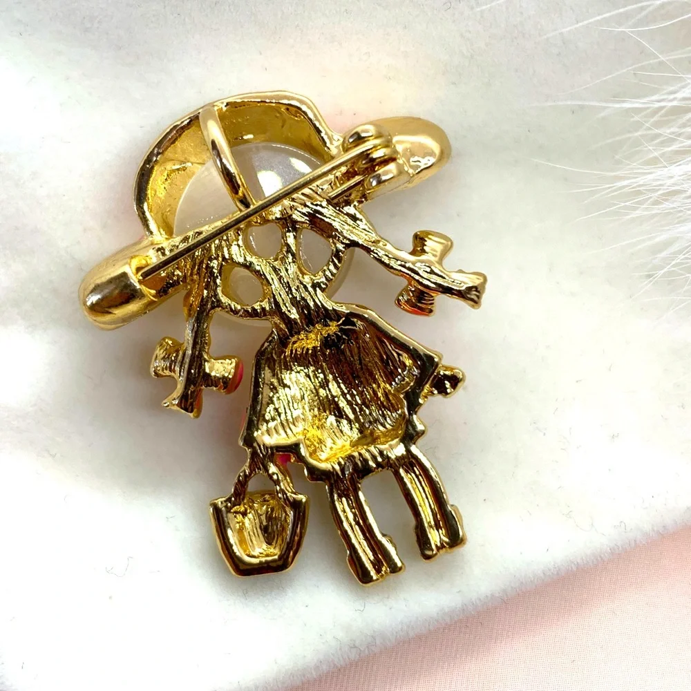 Cute Opal Pink Dress Girl Brooch
